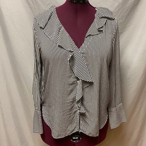 Zara Basic button down ruffle front blouse